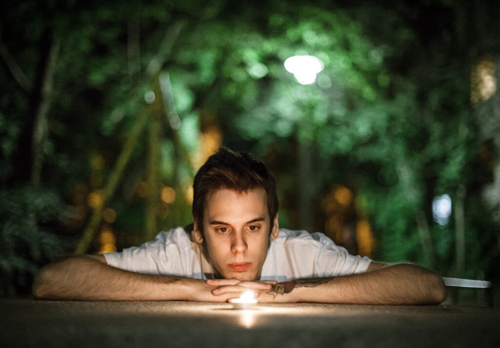 meditação, candle, guy, young